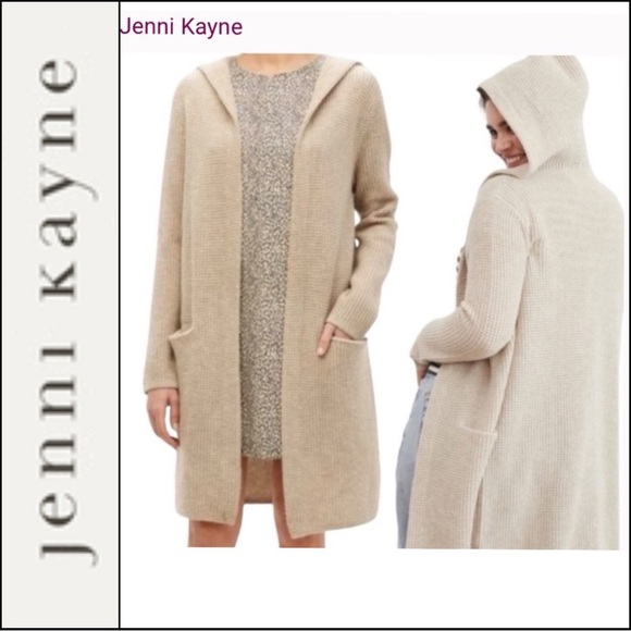Jenni Kayne Hooded Waffle Knit Cardigan Sweater Oatmeal Wool Cashmere size Small - Picture 1 of 9